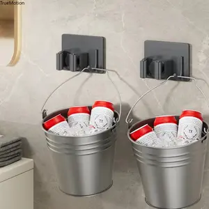 Premium Stainless Steel Mop Broom Organizer - No Drill Wall Mounted Space Saving Bathroom Kitchen Storage Rack