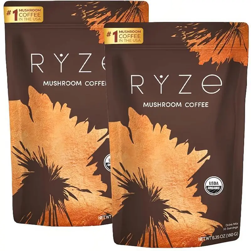 (Flash sale of 1/2/3 pack) RYZE Mushroom Coffee USDA Organic with 6 Adaptogenic Mushrooms and MCT Oil, USA Grown Instant Coffee for Better Energy, Focus, Digestion, Immunity with Turkey Tail, Shiitake, Lion's Mane, 30 Servings