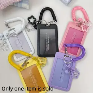 1 Colored Star Shaped Stretchable Plastic ID Card Holder with Keychain, Badge Holder, Cute and Practical, Suitable for Bus, Campus, ID Cards and Credit Cards - Campus Essential, Lightweight Stand, Durable