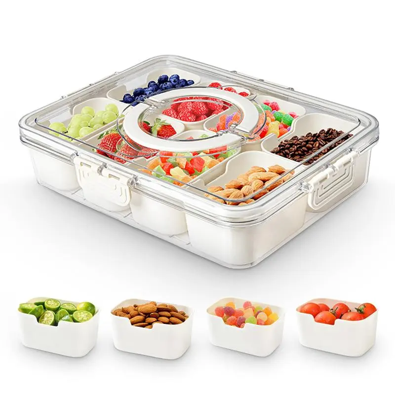 Snack Box Container, DividedServingTray with lid and Handle,Snackle Box Charcuterie ContaineAdults Fruit Tray for Beach kitchengadgets veggie tray Portable Divided Snack Serving Tray snacks on the go（1PCS）