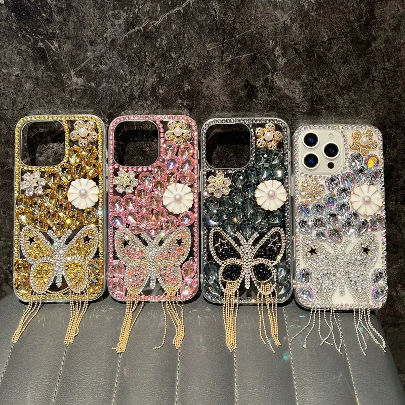 Compatible with iPhone 17 Pro Max/ 16/15/14/13 Full package Drop Resistant butterfly tassel full package drop resistant phone case HN512-4