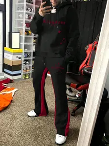 Men's hoodie set with long flared pants, casual loose fit, comfortable and versatile, minimalist hip-hop style, available in multiple colors and sizes, trendy and fashionable, suitable for outdoor cycling, playing, and home leisure wear in autumn and wint