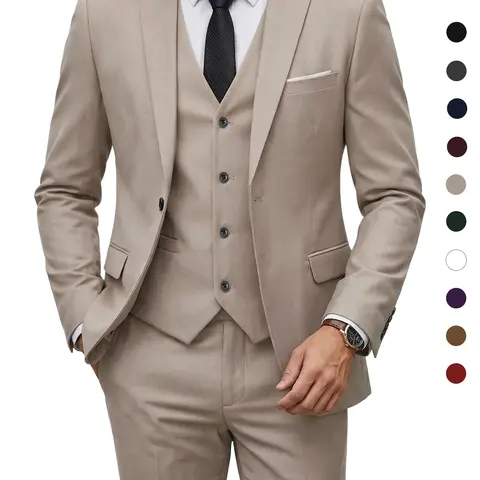 YND Men's 3-Piece Slim Fit Formal Suit - 1-Button, 30% Denser Fabric Jacket, Pants & Tie Set, 3D Tailored Fit, Plain, Inside/Out Pockets, Corporate Office Workwear for Wedding, Business Events,sohochic