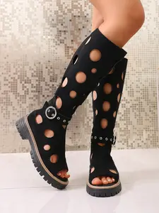 Women's Hollow Out Lace-Up Sandals, Thick Sole Wear-Resistant Flat Heel, Fashionable Beach Shoes, Summer 2026 New Arrival, Fashionable Footwear