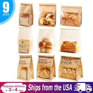 9-Pack Paper Kraft Paper Bag, 9 Styles (S/M/L) with Window & Twist Tie Closure, Bakery Food Storage Bags for Bread, Cookies, Pastries, Treats & Gift Packaging