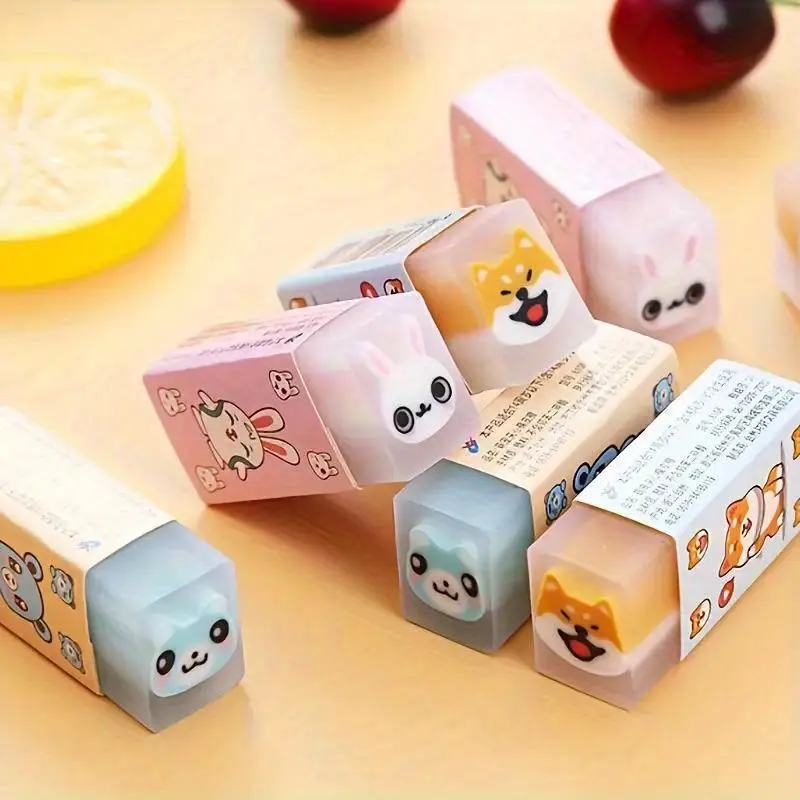 Cute Cartoon Animal Design Eraser, 6/12pcs/box Creative Multi-purpose Eraser for Students, Office Stationery & Supplies