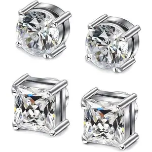 2 Pairs Magnetic Stud Earrings for Men Women Non-piercing CZ Hypoallergenic Clip on Earring Magnetic Studs Earring 5-8MM