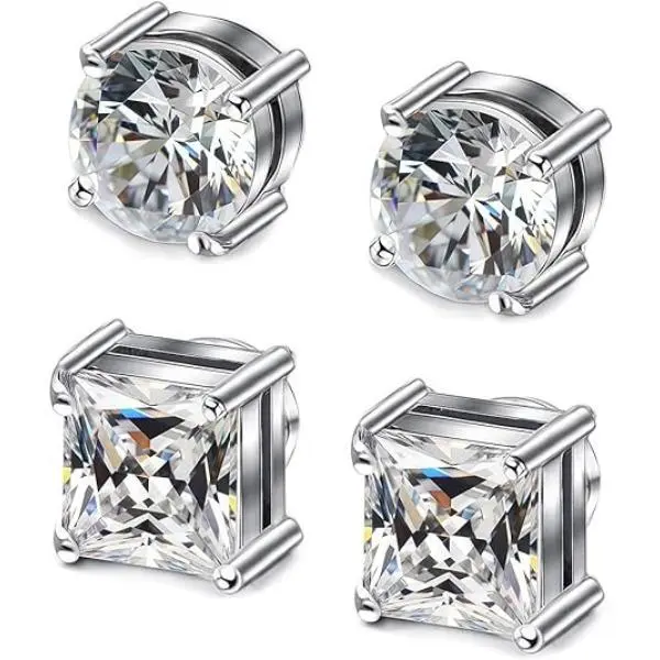Economical Unisex Clip-On Earrings - 2 Pairs Stainless Steel Magnetic Non-Piercing Hypoallergenic AAA+ CZ Round Studs (5-8MM), Round Studs Add Subtle Everyday Shine, Elegant Jewelry for Valentine's Day, Birthday Gifting