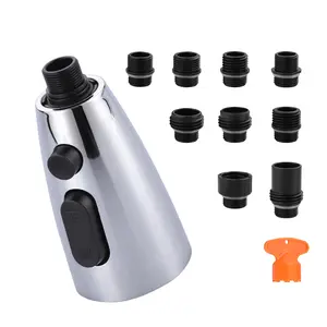 WOWOW Durable Multi-Purpose Chrome Sink Sprayer Head Replacement - 3 Multi-Mode Pull-Out Faucet Sprayer Attachment, Easy-Install Nozzle for Kitchen Taps with 9 Adapters