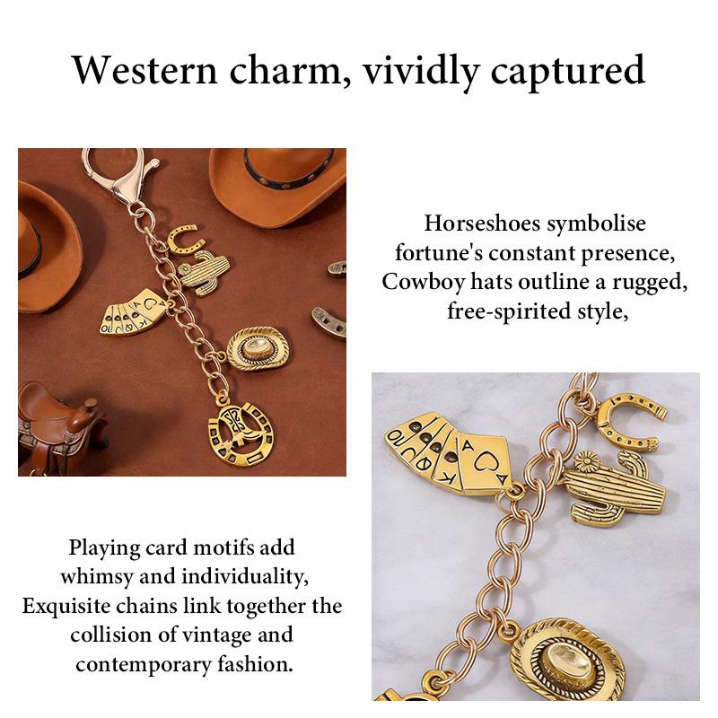 Coastal Cowgirl Purse Charm - Gold Western Chain with Boot & Hat Pendants, Trendy Festival Bag Accessory