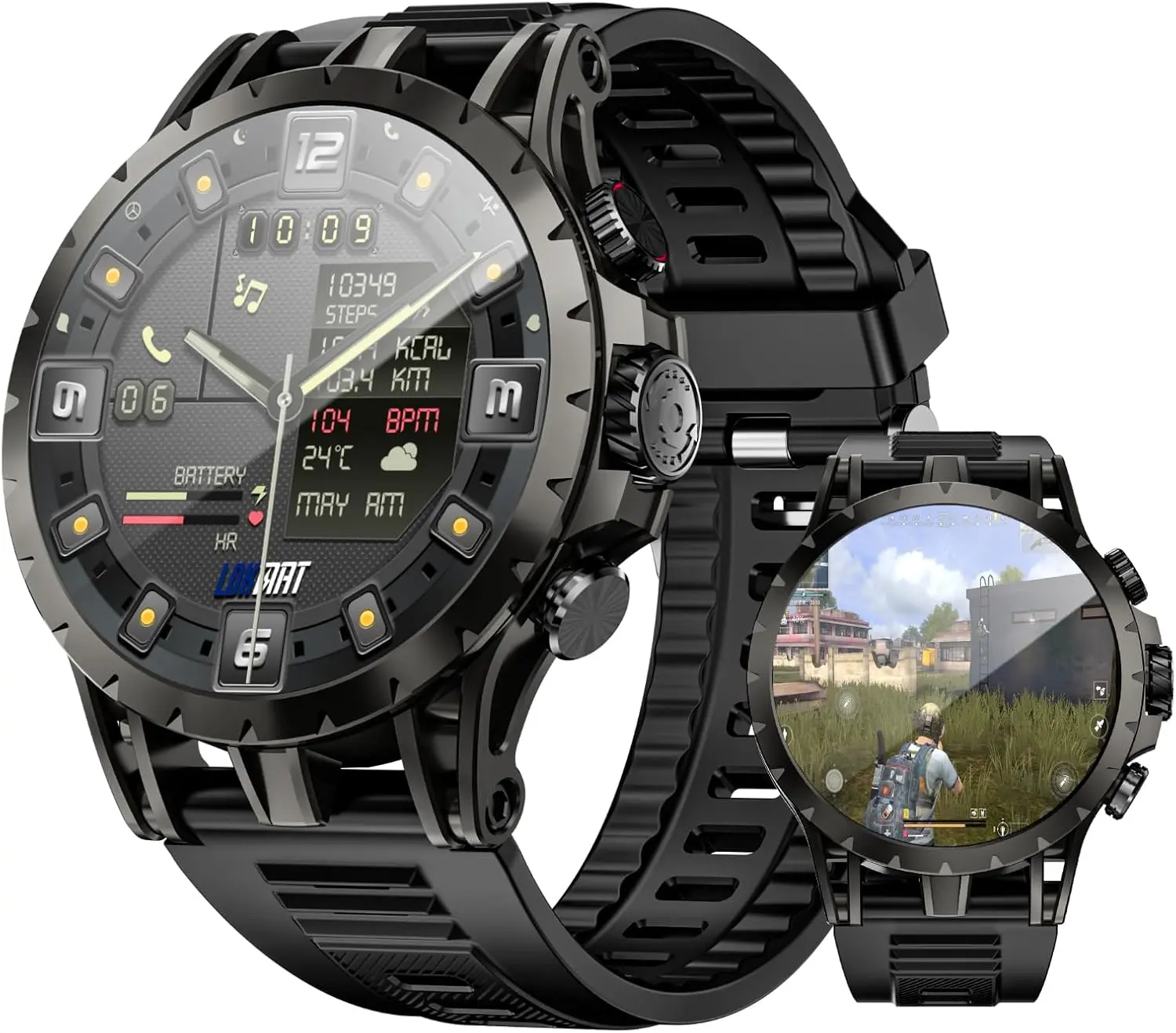 LOKMAT 4G SIM Card Slot Smart Watch - 1.508 inches AMOLED Screen Wristwatch, 3GB+32GB Android 8.1 Men's Wearable Sports Watch, Rotating Camera, WiFi Support, GPS, Fitness Tracker for Daily Use, Sports Smart Watch
