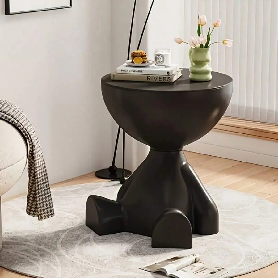 1 Piece 2-In-1 Modern Creative Bear-Shaped  Cabinet  Table, Creative  Table, Home Sofa Side Rack, Bedroom Balcony Mobile Mini Table, Small Apartment Coffee Table, Suitable For  In The Living Room And Bedroom.