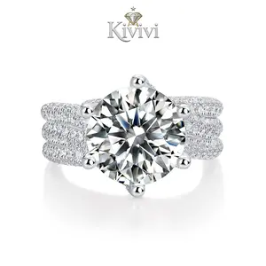 Luxury sterling silver 5-carat diamond round center ring with moissanite and cubic zirconia for engagement, dating, hypoallergenic ring wedding sets