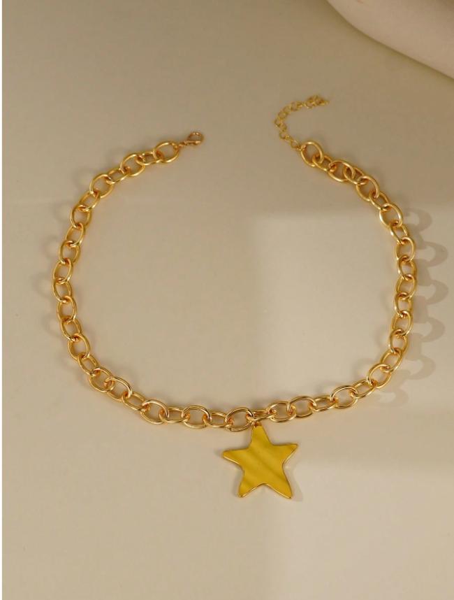 Chunky Chain Necklace for Women Layered Charm Necklace Star Cross Pendant