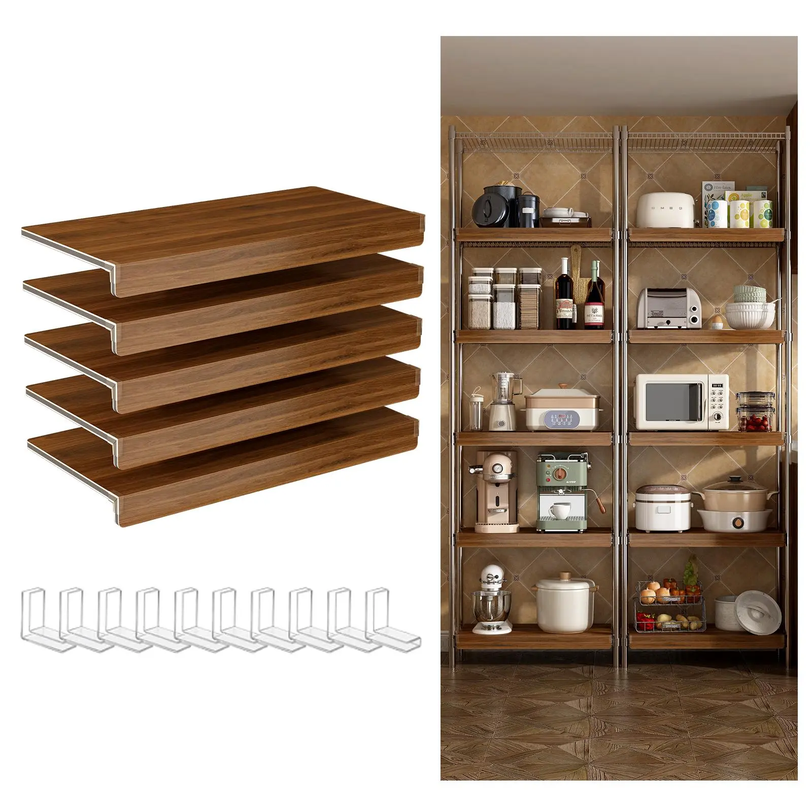 Walnut 24-Inch Foamed PVC Wire Shelf Covers (5 Pcs) - Modern Printed Grain Wood Texture Organiser for Removable Non-Wood Closet, Pantry Cabinet Shelving (Bathroom, Kitchen Use), Pvc Cover