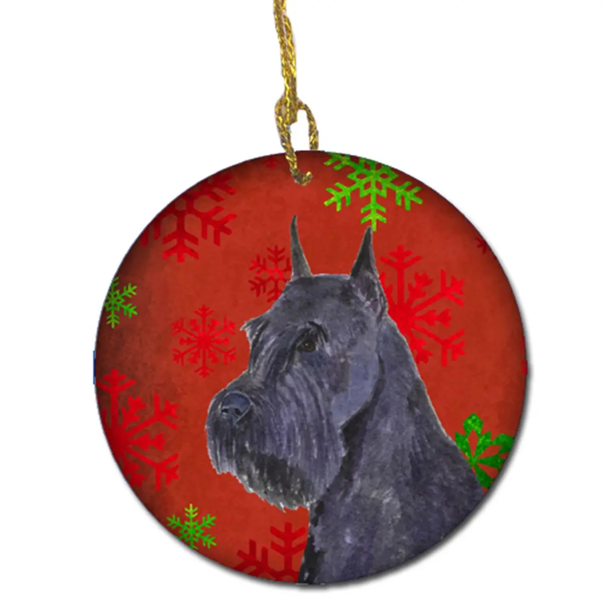 Schnauzer Red Snowflakes Themed Christmas Holiday Ceramic Ornament, Festive Home Decor Gift