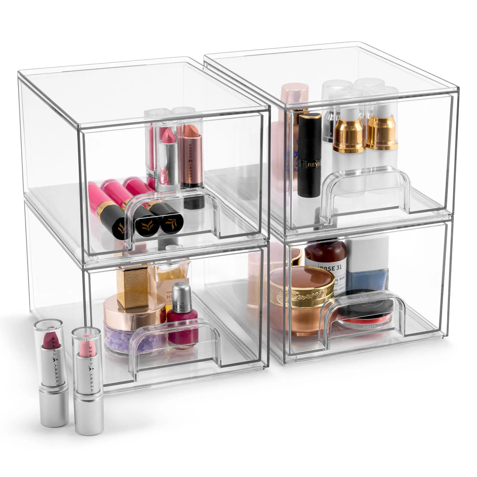Sorbus Acrylic Storage Containers with Pull-Out, 4 Pack Small