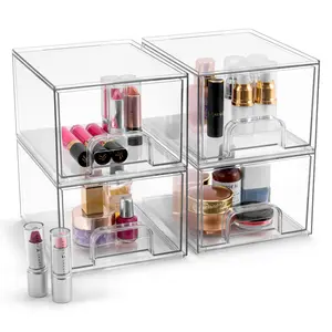 Sorbus Acrylic Storage Containers with Pull-Out, 4 Pack Small