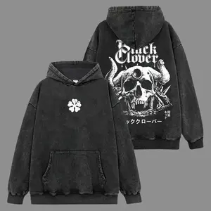Black Clover Premium 100% Acid Wash Hoodie-Shirt, Black Clover Fans, Anime Graphic Hoodie, Streetwear Hoodie Unisex Oversize Gift for Anime Lovers Oversized