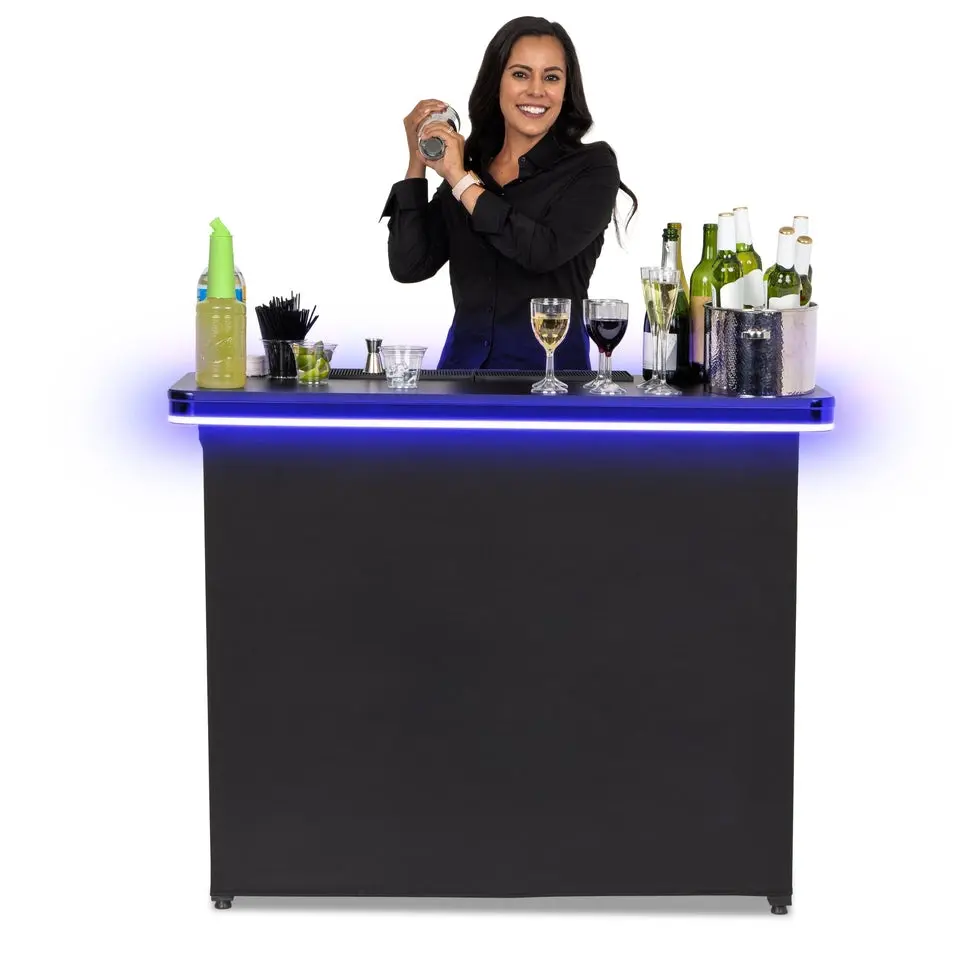 GoBar PRO LED Commercial Grade Portable Bar Table with Multi-Color Lights, Ideal for Man Cave Ideas, Home Bar, Happy Hour at Home, Weddings, Watch Party