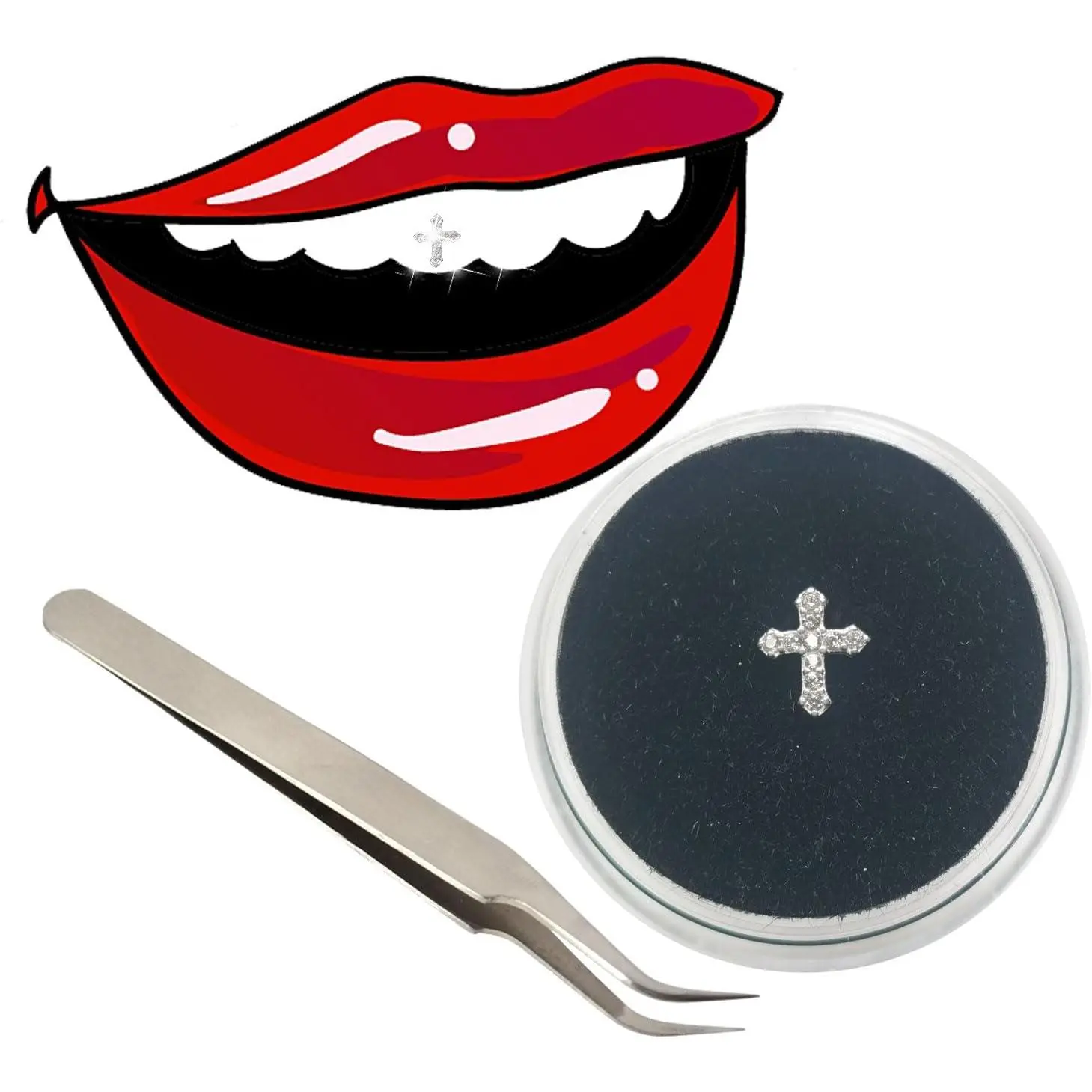 Tooth Gems Silver Zircon Cross 1 PCS - Professional Teeth Jewelry Tooth Gem Supplies