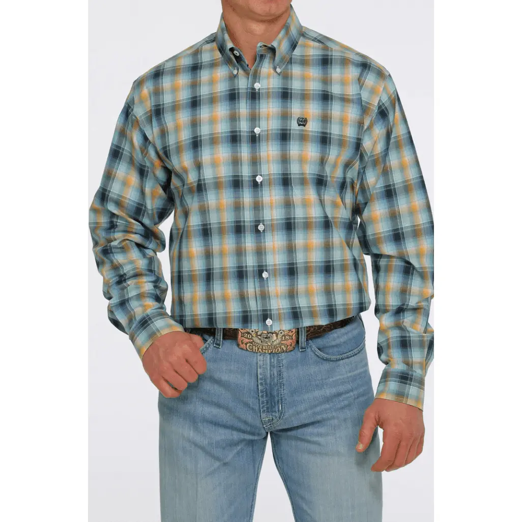 Cinch Men's Navy Plaid Classic Fit Button Long Sleeve Western Shirt MTW1105422