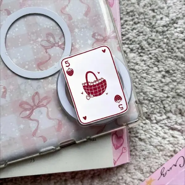 Strawberry Playing Card Phone Grip, Coquette Kinder Accessories, Gift For Her, Girlie Griptok pop socket sticky magnetic mount