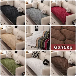 1pc Vintage Solid Color Quilted Non-Slip Washable Plush Sofa Cover, Modern Minimalist Pet-Friendly Furniture Protector, Living Room & Bedroom Decor
