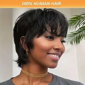 Fashion New Hot Human Hair Pixie Cut Wig for Women - 6-Inch Short Straight Style, Natural Color, 180% Density, Machine Made, Rose Net Cap, Elegant & Versatile Design, Versatile Hairpiece| Sleek Short Wig| Realistic Hairline, Hair Wig