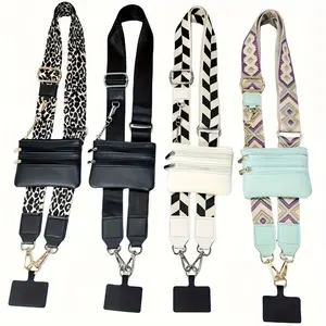 Stylish Mobile Phone Lanyard with Zipper and Buckle - Adjustable Polyester Mobile Phone Necklace with Card Holder