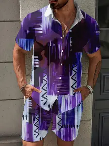 Men's Hawaiian shirt and shorts set, featuring a blue sea turtle 3D print, made from soft and breathable fabric. This buttoned short-sleeve casual beach set is perfect for everyday leisure, parties, and travel. Hawaiian vacation, stylish men's set, perfec