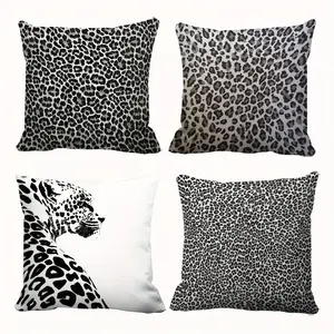 4pcs-Fashion Vintage Leopard Themed Throw Pillow Covers, Sexy, and Wild Gray Leopard, Home Décor Products, Cushion Cover Decoration for Couch Sofa, Room Decor and Bedroom Decor, Single Sided Printing, No Pillow Core