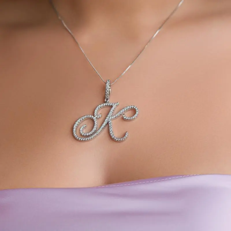 Women's Custom Initials Necklace - Dainty Scripted Pendant, Metal-Coated Costume Jewelry, Personal Gift for Women, Alphabet Letter Necklace, Initial Necklaces