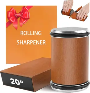 Wooden Handle Knife Sharpener With Diamond Stone,1Set5In1 Portable&Easy Manual Knife Rolling Sharpening Tool,With Angle 15°&20°,Different Angles For,Kitchen Accessories,Knife Sharpening Kit For Home Kitchen OutdoorCamping sharp edge stainlesssteel