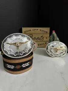 Arlo Long Horn Belt Buckle - Traditional Design with Metal Buckle and Decorative Elements