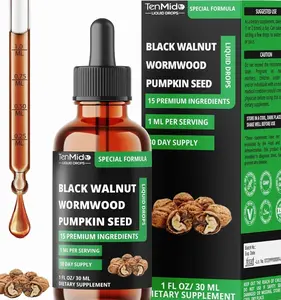 15in1 Black Walnut Liquid Drops with Wormwood, Pumpkin Seed, Oregano, Garlic, Soursop, Berberine, Shilajit,Ceylon Cinnamon, Turmeric & More - 30 Days Supply - 1FL Oz