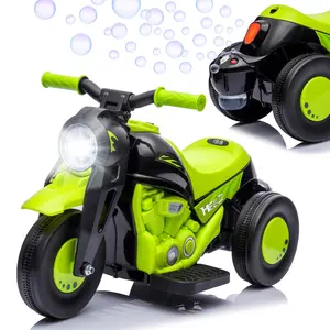 GARVEE 6V Toddler Ride On Motorcycle with Bubble Maker, LED Lights, Music, Pedal, Forward/Backward, 3-Wheel Battery Powered Electric Motorbike, Green - Fun Outdoor Ride On Toy