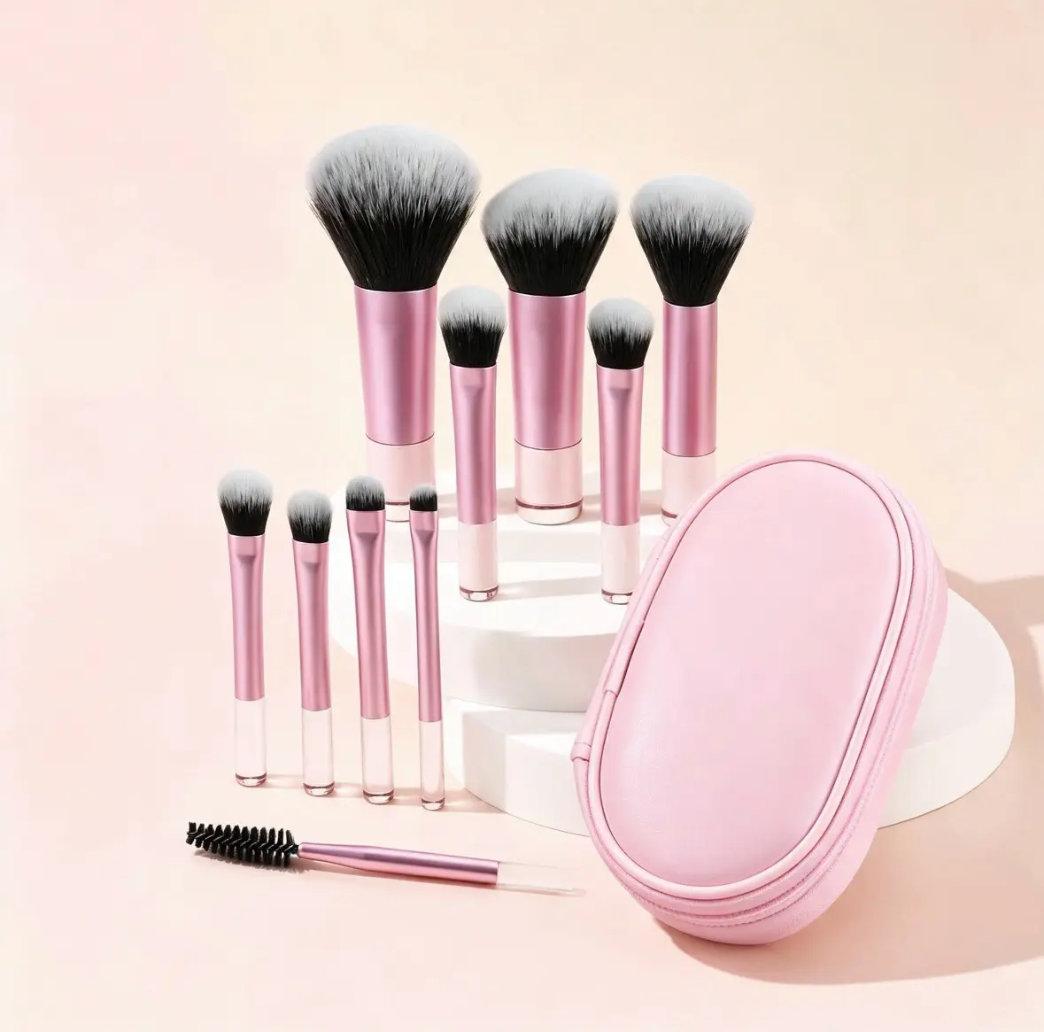 Premium 10-Piece Beauty Travel Brush Set - Soft Cosmetics Makeup Brushes with Compact Storage Case for Eyes, Face, Eyebrows, Portable Durable Mother's Day Gift, Brushes Makeup
