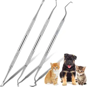 3 Pieces Dog Dental Tooth Scaler and Scraper Stainless Double Headed Tarter Removing Tool Pet Teeth Cleaning Tools for Dog and Cat (Silver)