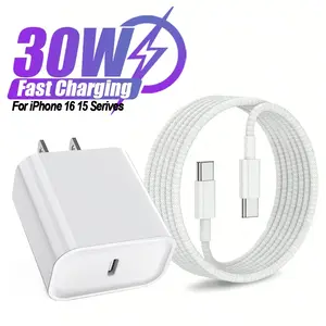 30W Super Fast USB-C Wall Charger Set with 3.3Ft Braided Type-C Data Cable, Lurvia 360-Adjustable Wireless Magnetic Mount Stand, Shockproof Smartphone Case & Lens Protector for iPhone 16/15 Pro Max Plus, iPad - Mobile Electronic Charging Protection Kit