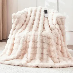 Heated Blanket Throw 50''x60'',  Heating Electric Blanket Ultra-Soft Faux   with 5 Heat Levels & 5H Auto Shut-Off, Overheat Protection, Machine Washable