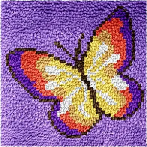 Latch Hook Kits for Adults, DIY Rug Crafts Butterfly Pattern Color Printed Canvas, Latch Hook Kits for Beginners Handmade Needlework Crafts Home Decoration, 12"x12"
