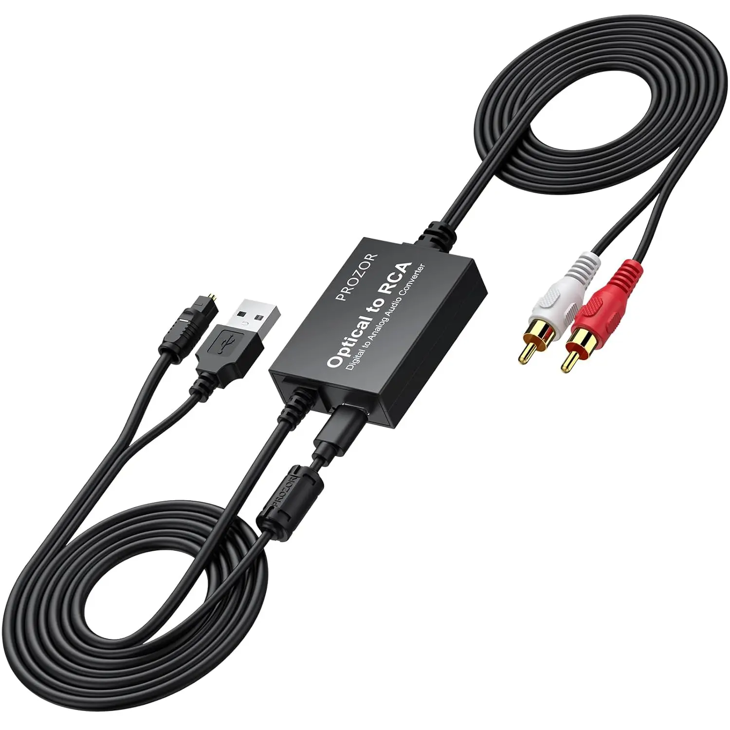 PROZOR 192KHz Digital to Analog Audio Converter 7ft/2.1m Cable Optical to RCA Adapter Built-in Audio Amplifier Chip DAC Digital Audio Converter SPDIF Toslink to RCA for HDTV Amp Blu-Ray DVD PS3 PS4