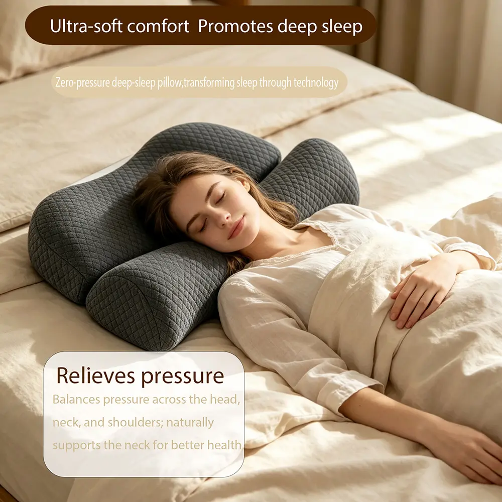 2-in-1 Ergonomic Memory Foam Neck Pillow – Odorless Comfortable Support for Side Back and Stomach Sleepers