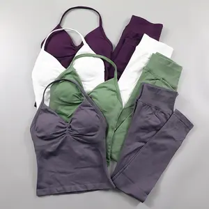 Impact Leggings Set Women Seamless Yoga Set Fitness Clothing Scrunch Bum Gym Legging Padded Tank Top Workout Outfits Sportswear Athletic Comfort