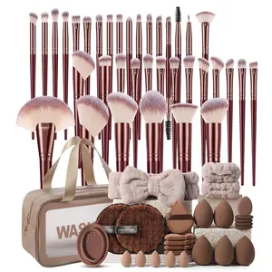 Professional Makeup Tool Set, 63pcs/set Makeup Brush & Sponge & Puff & Cleaning Bowl & Bag & Headband & Wristband, Makeup Brushes Set Blending Brush Makeup Accessories for Women, Cosmetic, Makeup Brush Kit