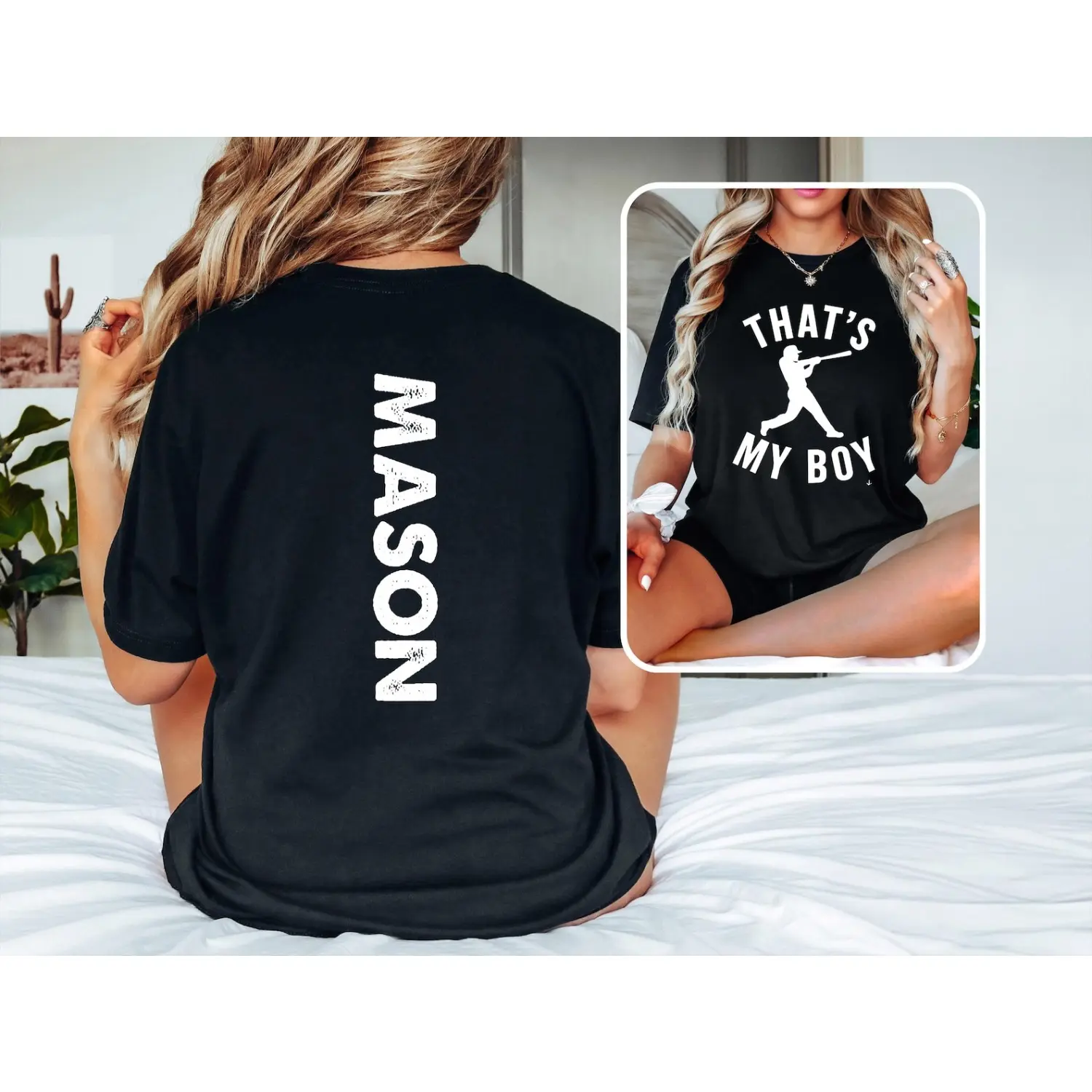 Women's Custom "That's My Boy" Baseball T-Shirt - Personalized Gift for Mom, Cute Fan Apparel for Baseball Players Casual Streetwear Style