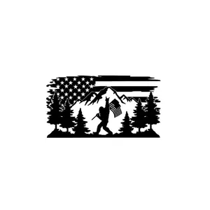 7" Sasquatch Bigfoot American Flag Vinyl Decal – Waterproof Car Window Sticker – Any Color