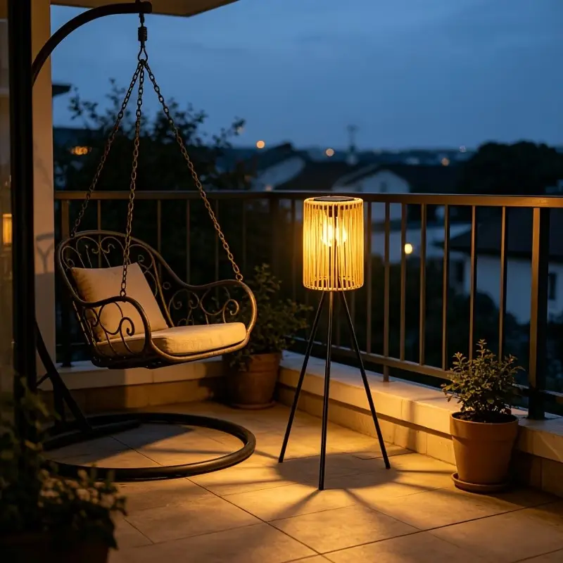 1pc Solar-Powered Wicker Floor Lamp, Assembled Wrought Iron Tripod, Height-Adjustable, Bohemian-Style Outdoor Floor Lamp, Gifts for Ramadan, Eid, New Year, Rustic-Style Indoor/Outdoor Decorative Lamp, Decoration lamp, Garden, Camping, Decorative Light