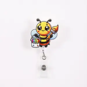 Creative Badge Reel with Bee Pattern, Retractable Clip for Artists, Healing Design, Ideal for Art Supplies & Daily Use, Retractable Badge Holder